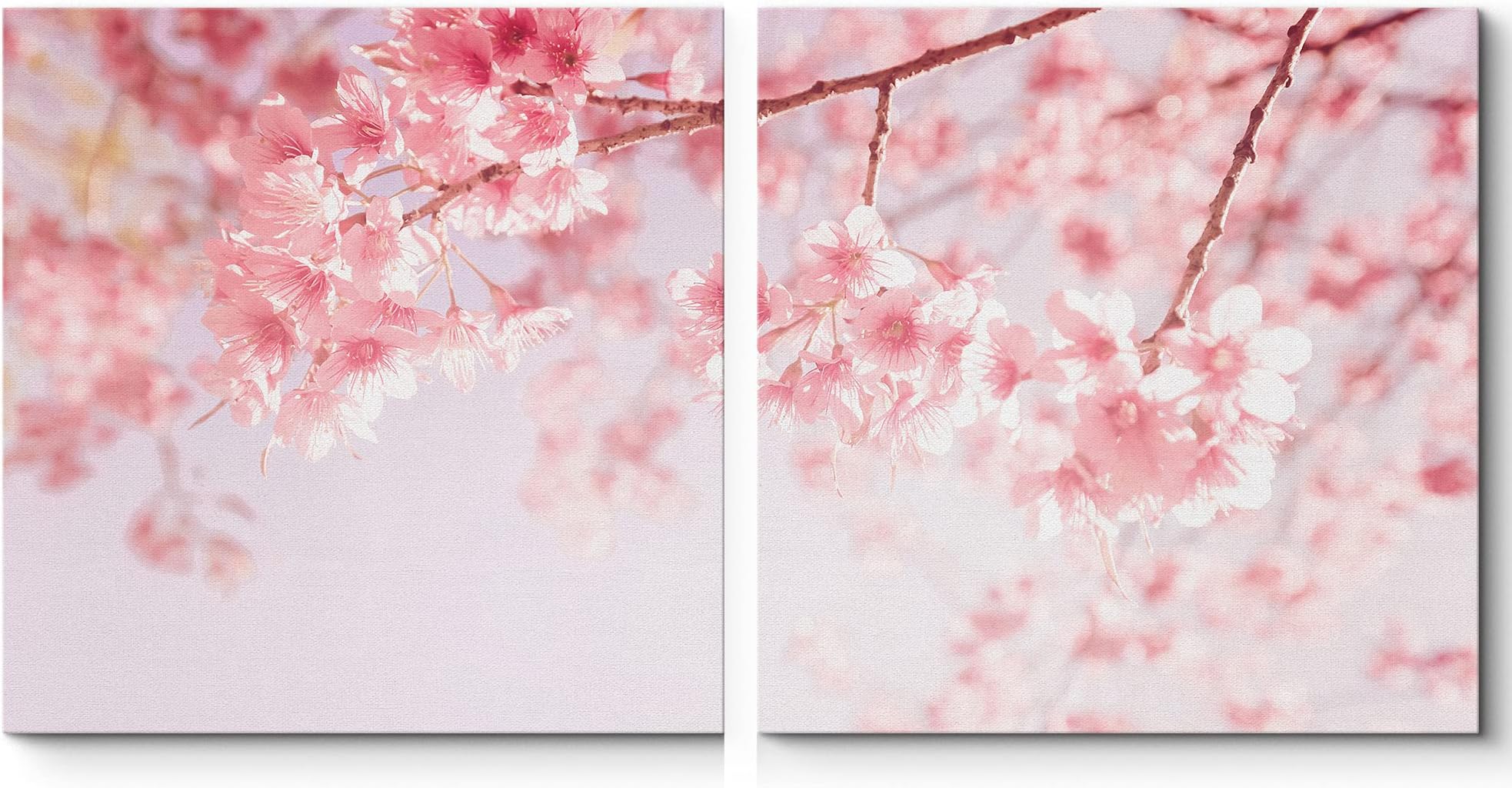 SIGNFORD 2 Panel Canvas Wall Art Japan Pink Cherry Canvas Painting Wall Decor for Living Room Framed Home Decorations -