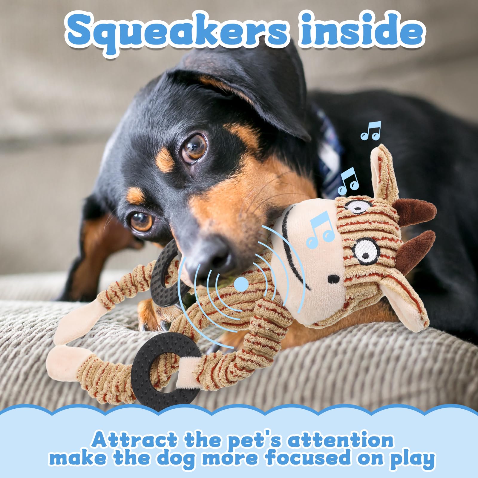 Honoson Quietschendes Plüsch-Hundespielzeug, langlebig, niedlich, weich, für Zahnen, Stofftiere, Kauspielzeug, quietschendes Plüsch für Welpen, kleine, mittelgroße Hunde (schönes Tier)