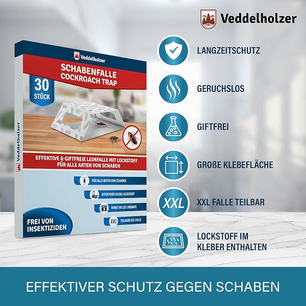 Veddelholzer XXL 2 in 1 Separable Cockroach Trap with Integrated Bait Attractive 30 Pieces Effective Trap Against All Types of Cockroaches Non-Toxic - 3