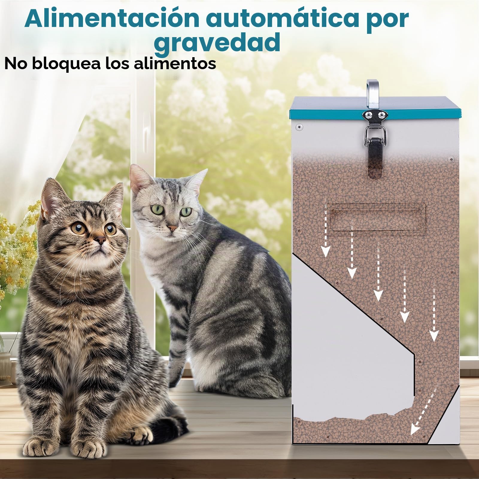 Comedero Gato Automatico 10L Dispensador Comida Gatos y Perros Dispensador de Alimentos para Gatos con Doble Tolva