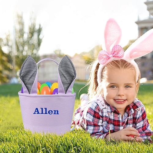 Miniatura 2 de Touber Cesta de Pascua personalizada, cesta de conejo de Pascua con orejas, cesta de Pascua personalizada con nombre, bolsas de canasta de Pascua