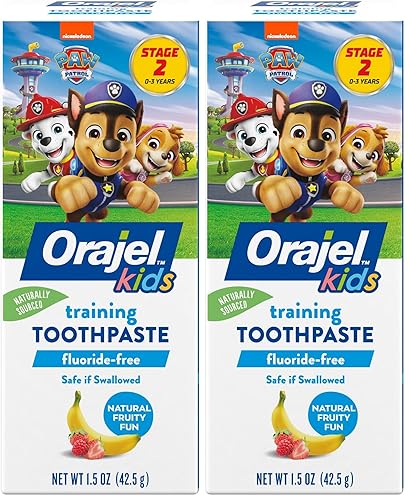 Orajel Pasta de dientes de entrenamiento sin flúor de Paw Patrol para niños, sabor natural y divertido afrutado, #1 recomendado por pediatras, tubo