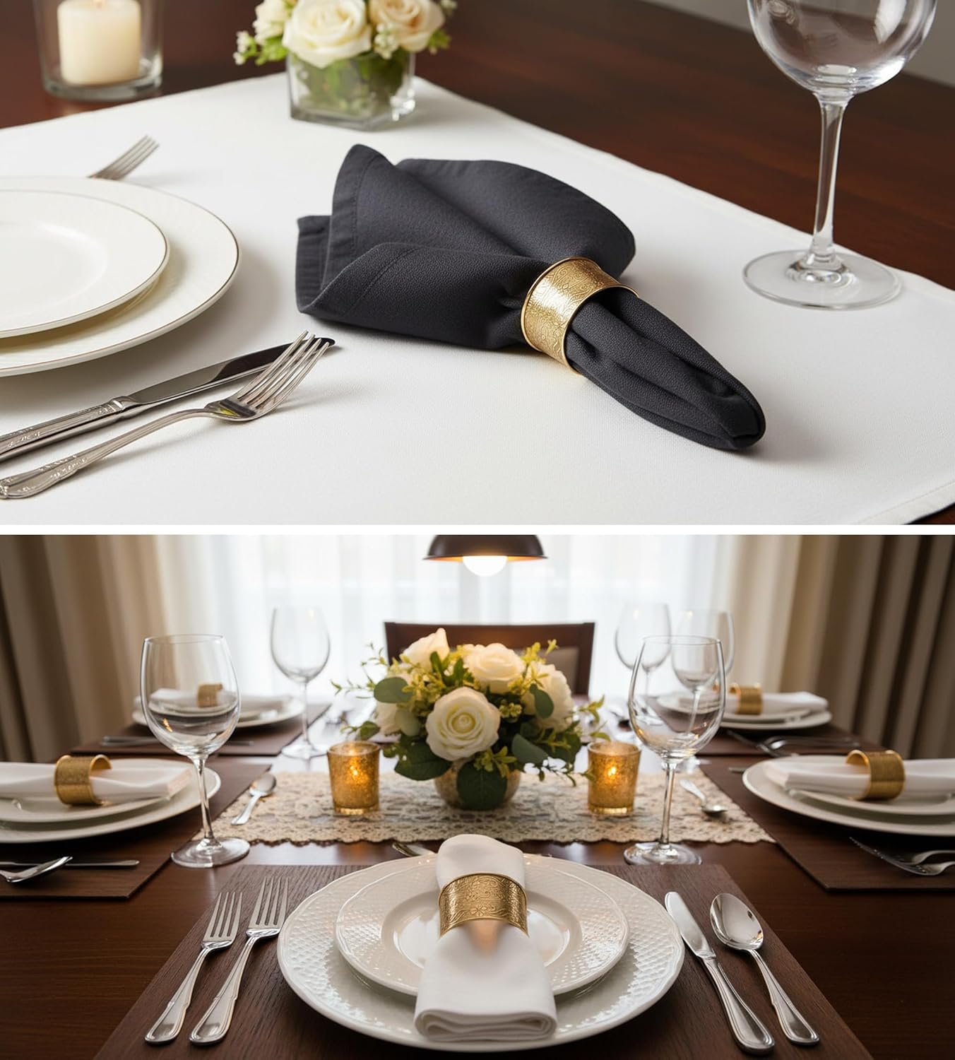 Gorgeous Beautifully Handcrafted Floral Large Size Gold Color Party Dining Table Napkin Holders (Set of 12)