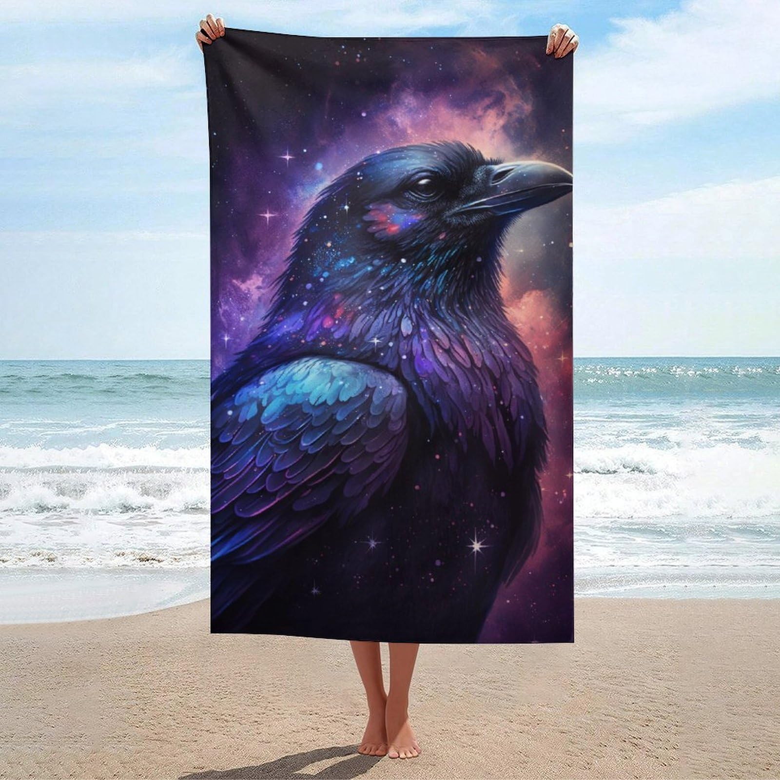 Serviette de plage Cosmic Raven 130x80 cm séchage rapide pour yoga