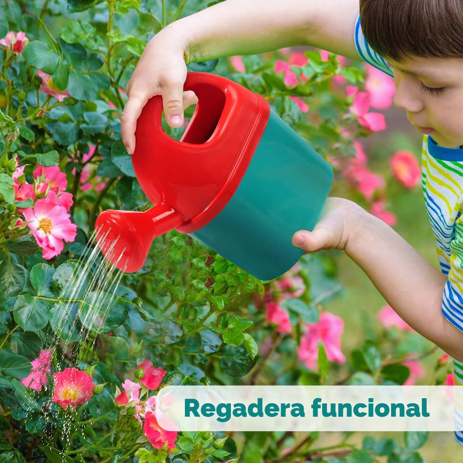 CUTE STONE - Carretilla infantil para niños, juego de herramientas para jardinería, juguetes de jardín con carretilla, guantes, rastrillo de mano, pala, doble azada, juguetes para interior y exterior
