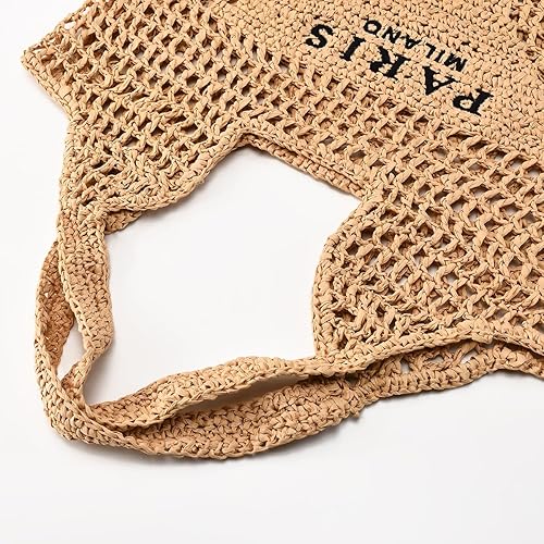 Miniatura 3 de Bolso de mano de malla de paja para mujer, bolsa de playa tejida hueca de malla para mujer, bolso de hombro de viaje grande