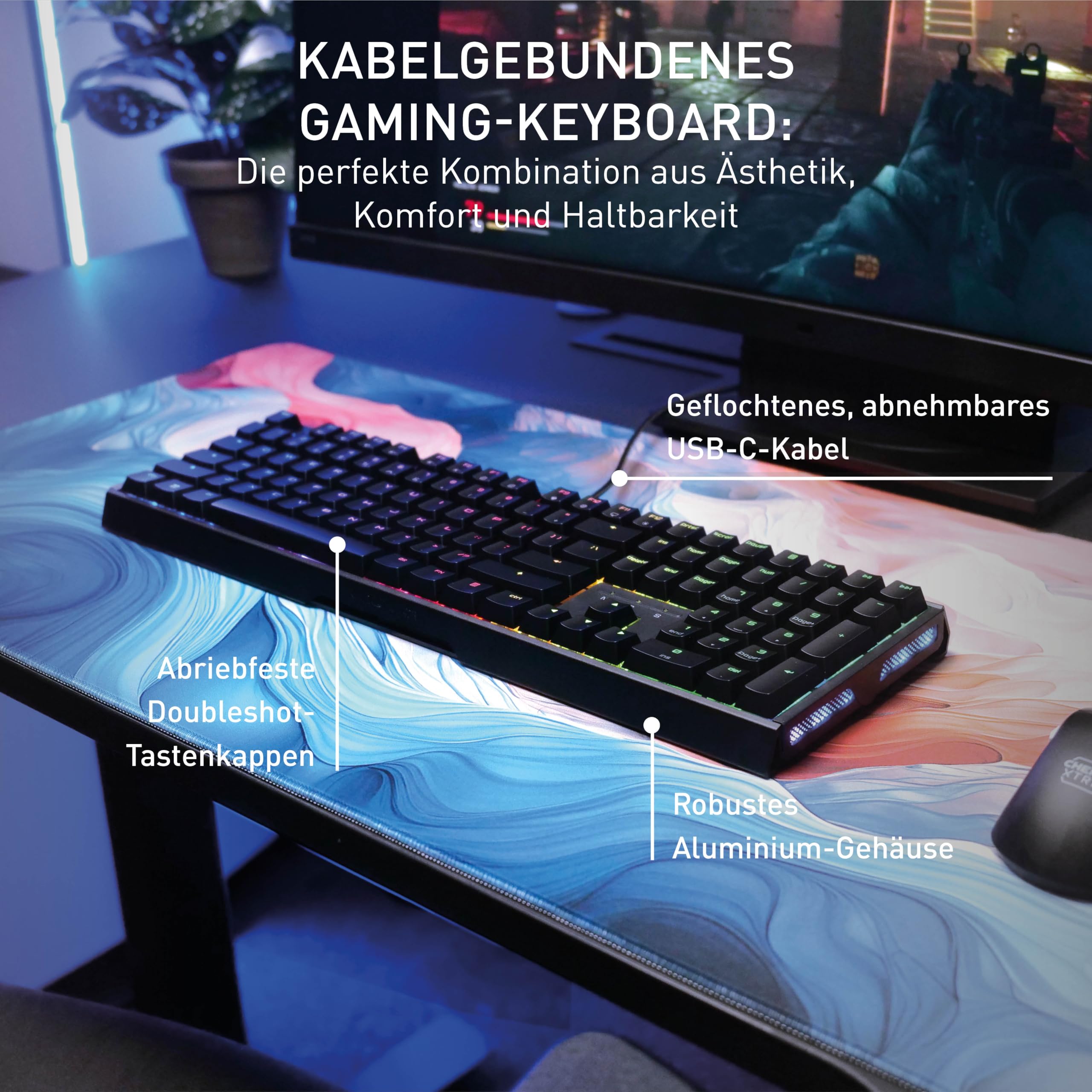 MX 3.1, Mechanische Gaming-Tastatur, Deutsches Layout (QWERTZ), RGB-Beleuchtung, Aluminium-Gehäuse, USB-A Anschluss, MX2A RED Switches, Schwarz