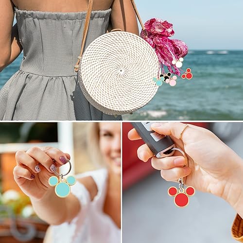 Miniatura 6 de MIKIMIQI 20 dijes de ratón, 5 colores con dije de cabeza de ratón, llavero de acrílico colorido para mujeres, manualidades de bricolaje, llaveros de