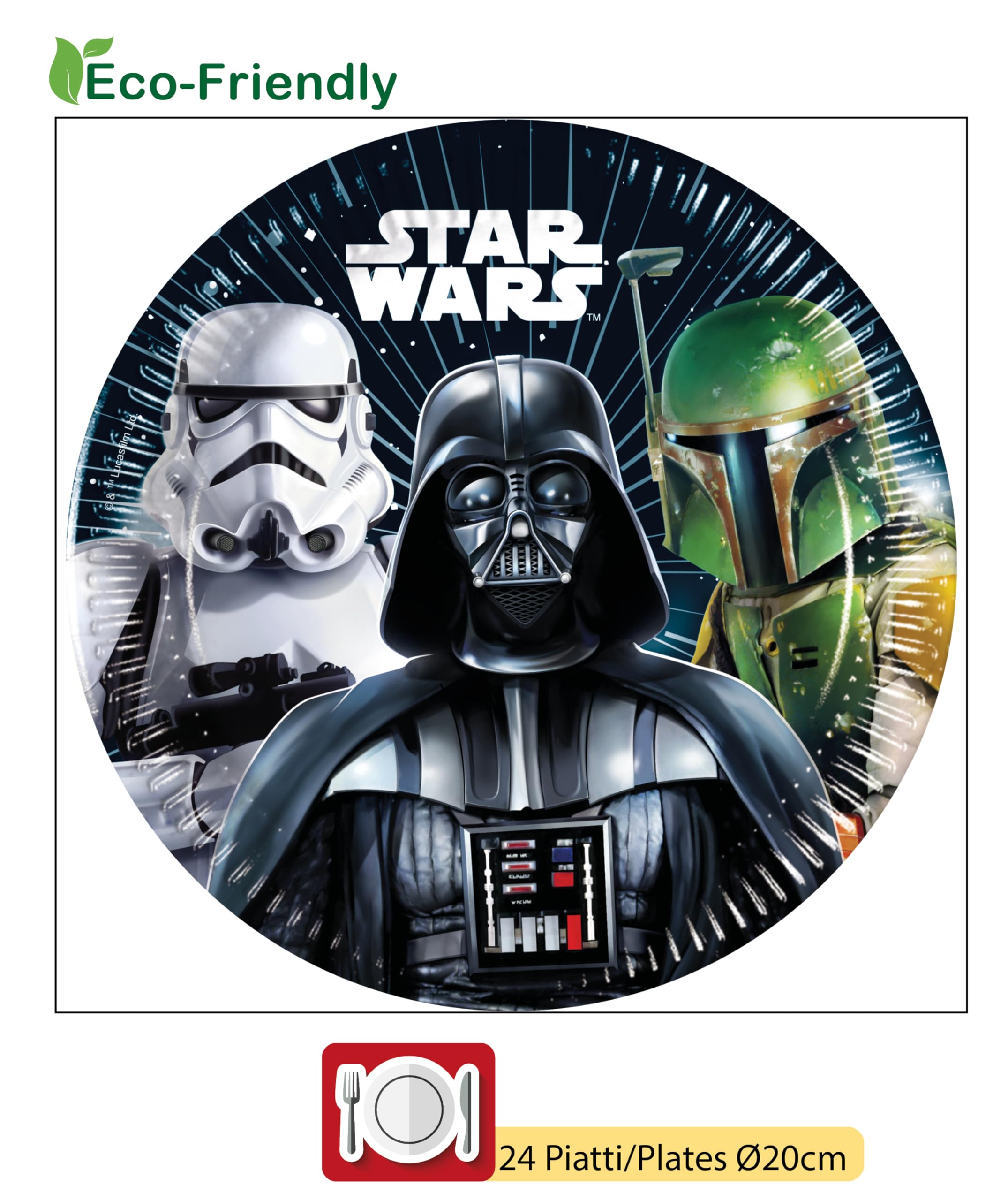 Kit Vaisselle de Fête Star Wars Galaxy pour 24 personnes (112 pcs: 24 assiettes Ø23cm, 24 assiettes Ø20cm, 24 gobelets 200ml, 40 serviettes 33x33cm)