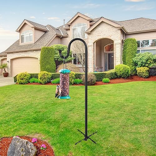 Miniatura 6 de Ganchos de pastor para exteriores, paquete de 2 postes de comedero de pájaros de 94 pulgadas con base de 5 puntas para linterna colgante, comedero