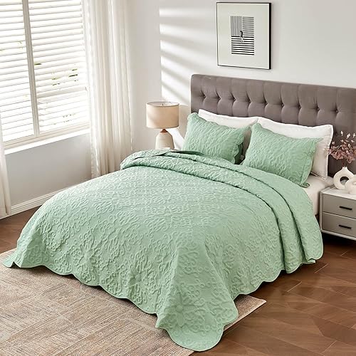 Miniatura 4 de Colchas extragrandes tamaño King de 128 x 120 pulgadas para cama alta, juego de colcha ligera de 3 piezas, 1 edredón extra ancho y 2 fundas de