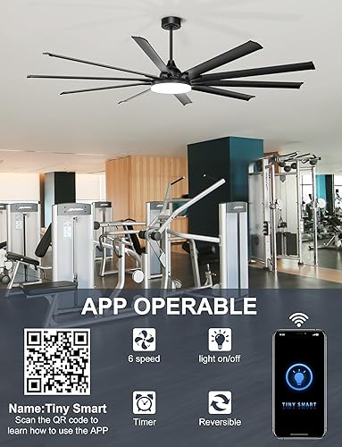 Miniatura 6 de Ohniyou Ventilador de techo industrial de 96 pulgadas con luces brillantes, control remotoaplicación, alto CFM, ventilador de techo extra grande