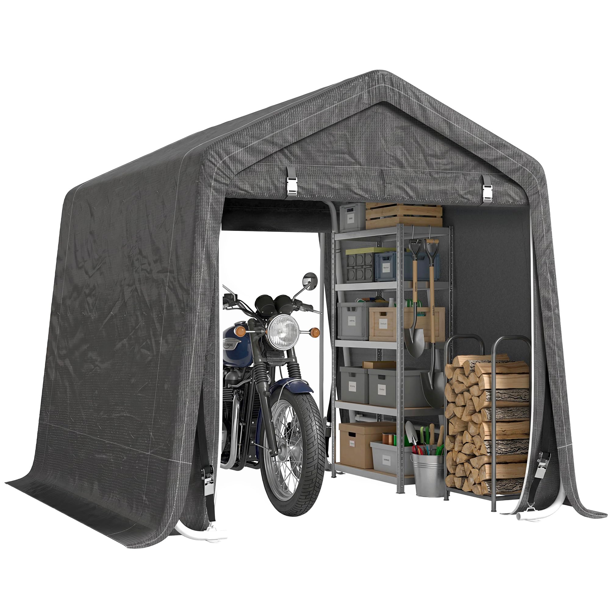 Outsunny Abri de Jardin, Tente de Stockage, 2 Portes zippées, Cadre métallique, abri de vélo, Protection Contre la Pluie légère et Le Vent, 280 x 240 x 240 cm, Gris foncé
