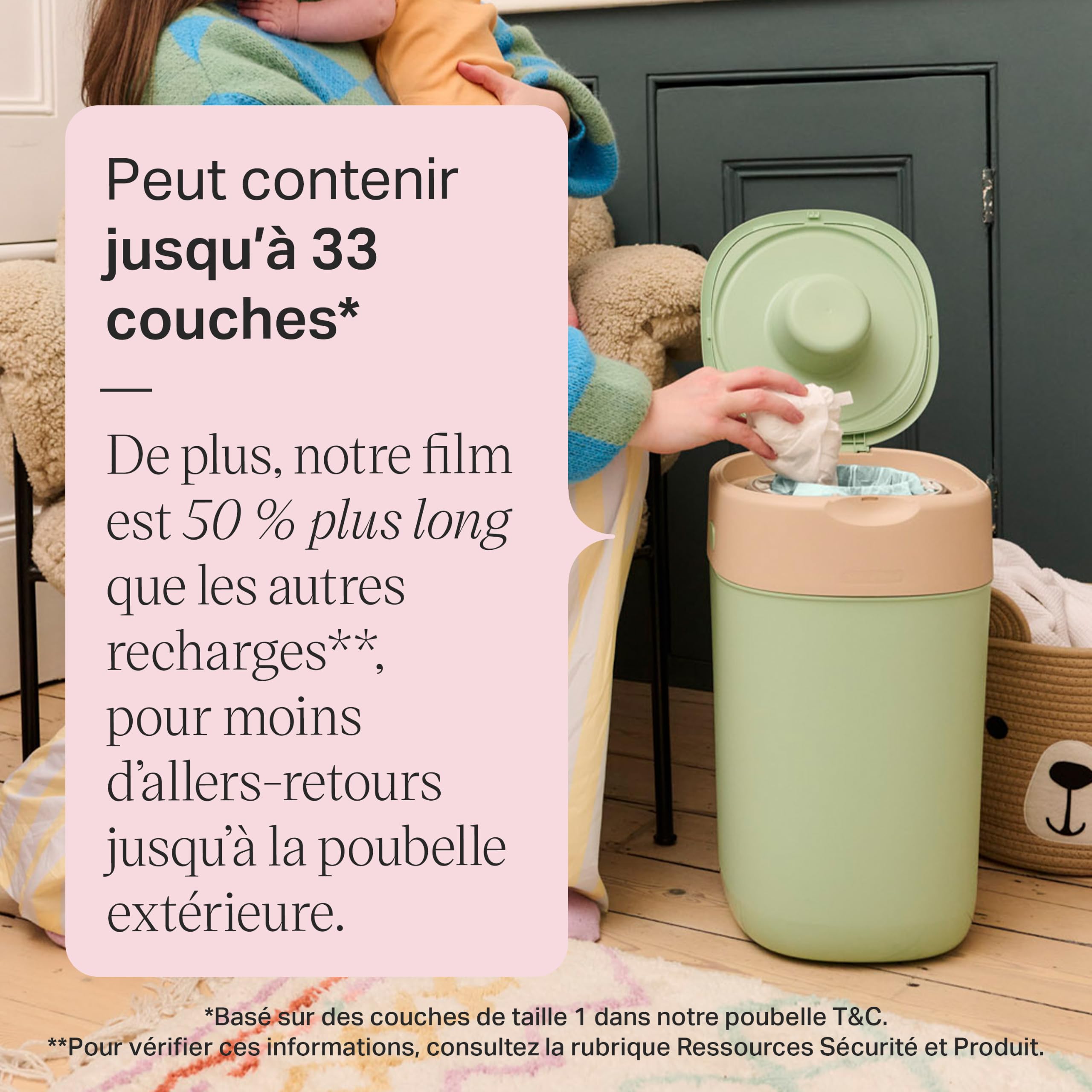 Tommee Tippee Poubelle à Couches Twist & Click, + 1 Recharge 10.5m, Blanc Crème