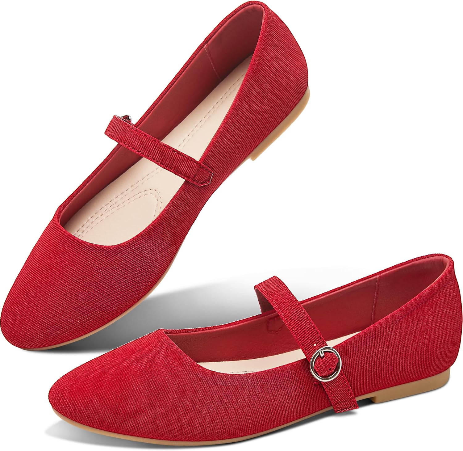 Obtaom Mary Jane Flat Shoes Round Toe Ballet Flats for Women Dressy Fabric Business Flats Comfortable Classic Strap Flats for Office