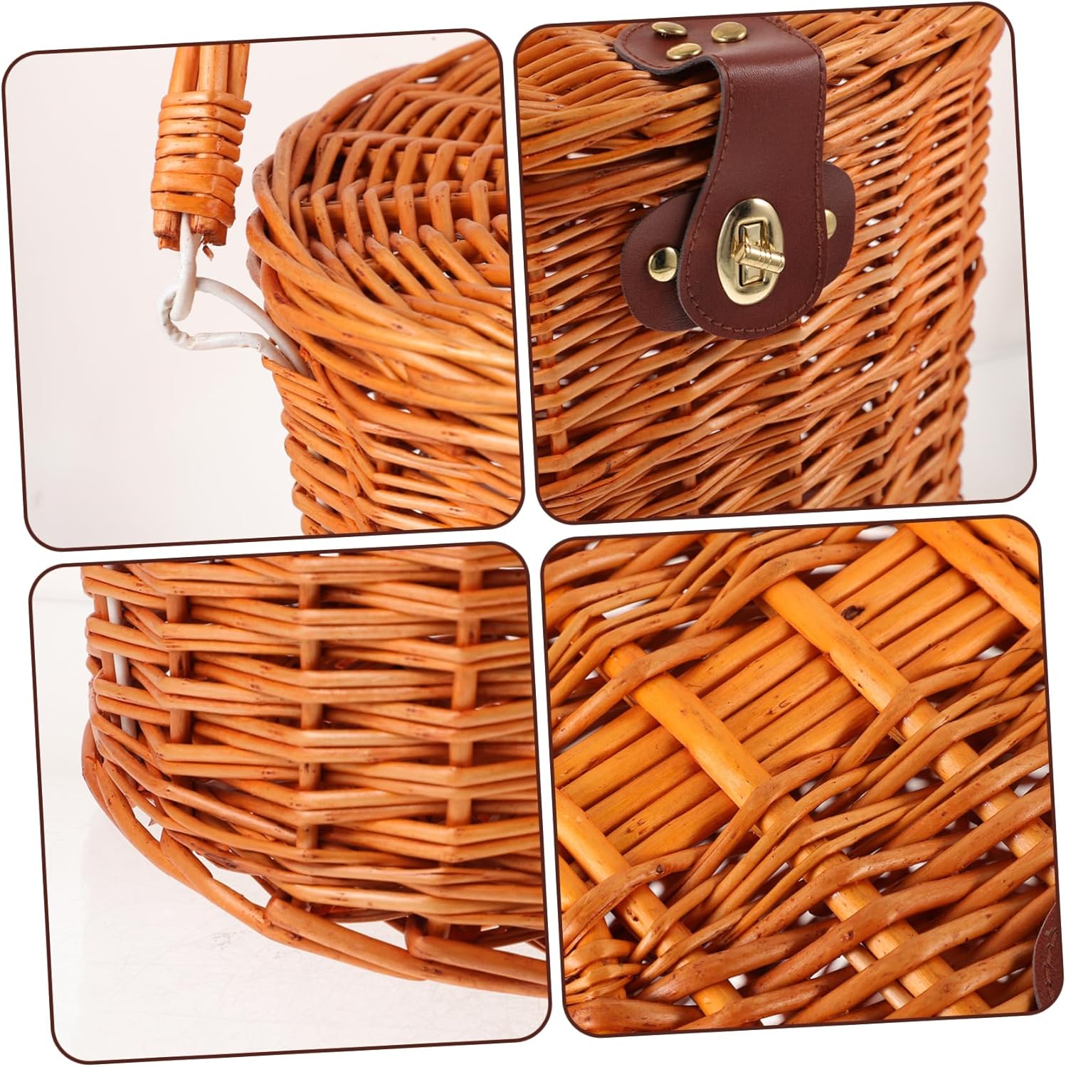 GANAZONO Wicker Front Bike Basket with Lid and Handle Brown Woven Bicycle Handlebar Basket for Adult Bikes Cycling Accessories