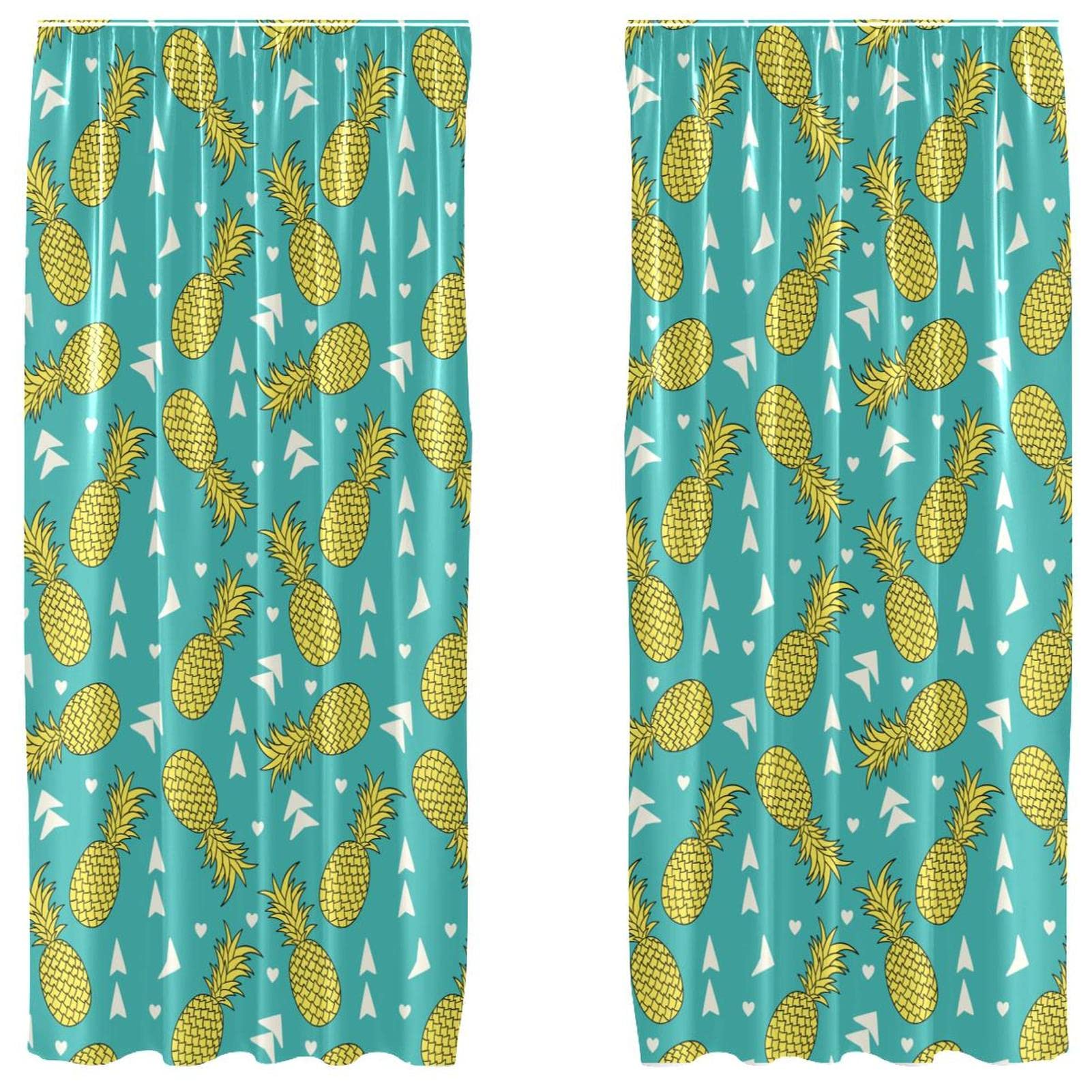 Rideaux ananas bleu sarcelle lot de 2 voilages légers de 140x213 cm pour fenêtre