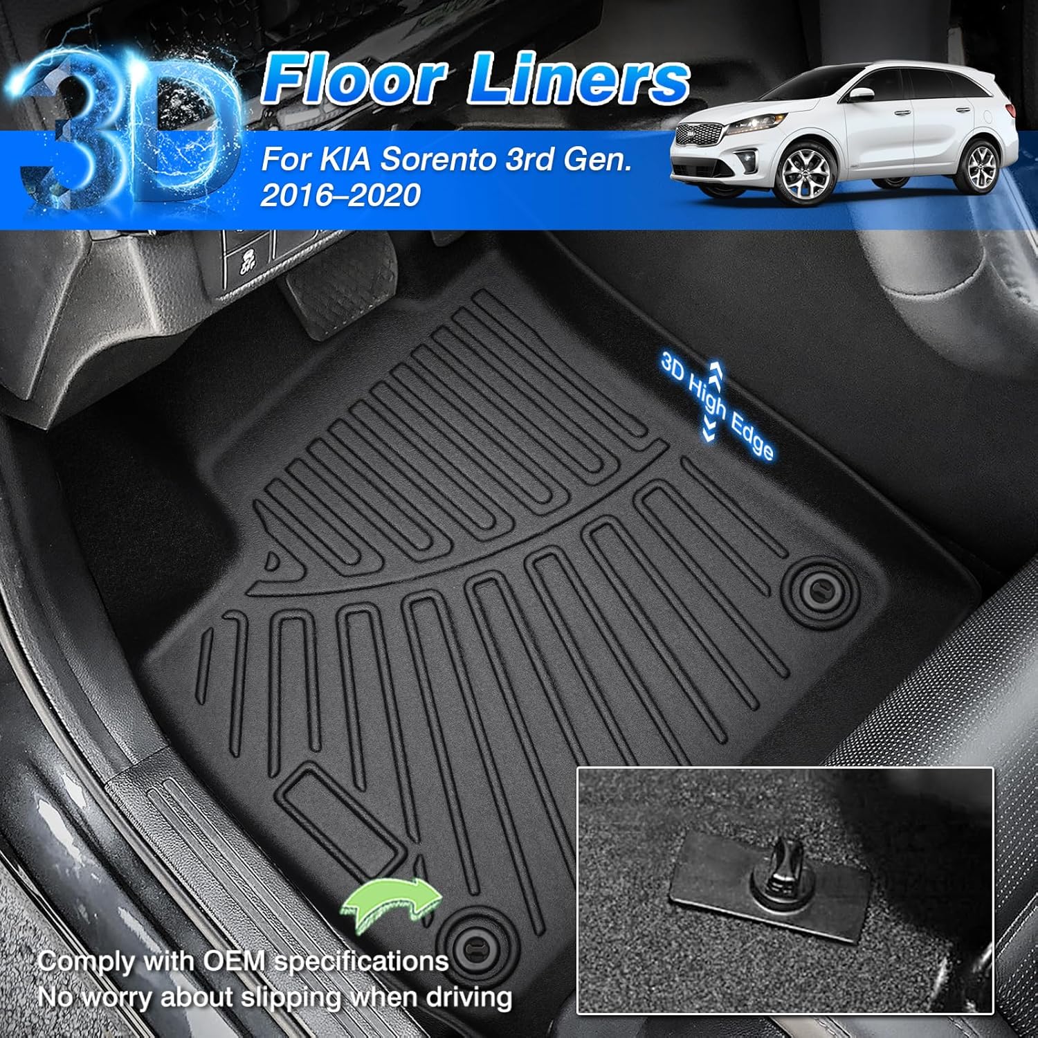 Cartist Floor Mats for Kia Sorento 2016 2017 2018 2019 2020 (7 Passenger Model Only), All Weather Floor Liners for Sorento Accessories, Heavy Duty Car Mats, Car Accessories - Image 2