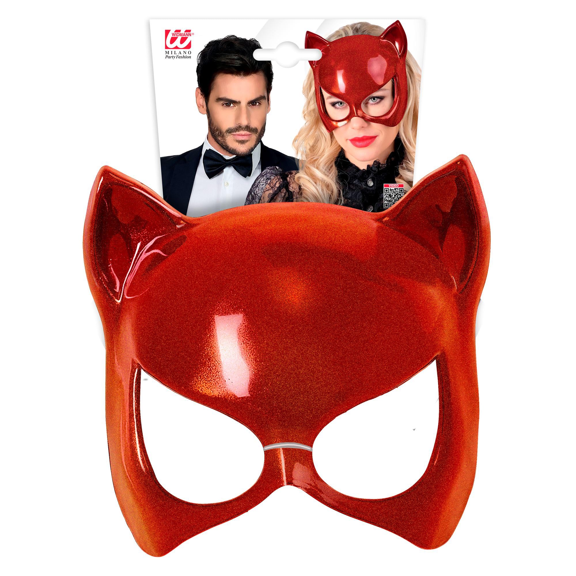 W WIDMANN MILANO Party Fashion - Eye Mask Cat Half Mask Face Mask Accessory for Carnival Costume, Red - Image 2