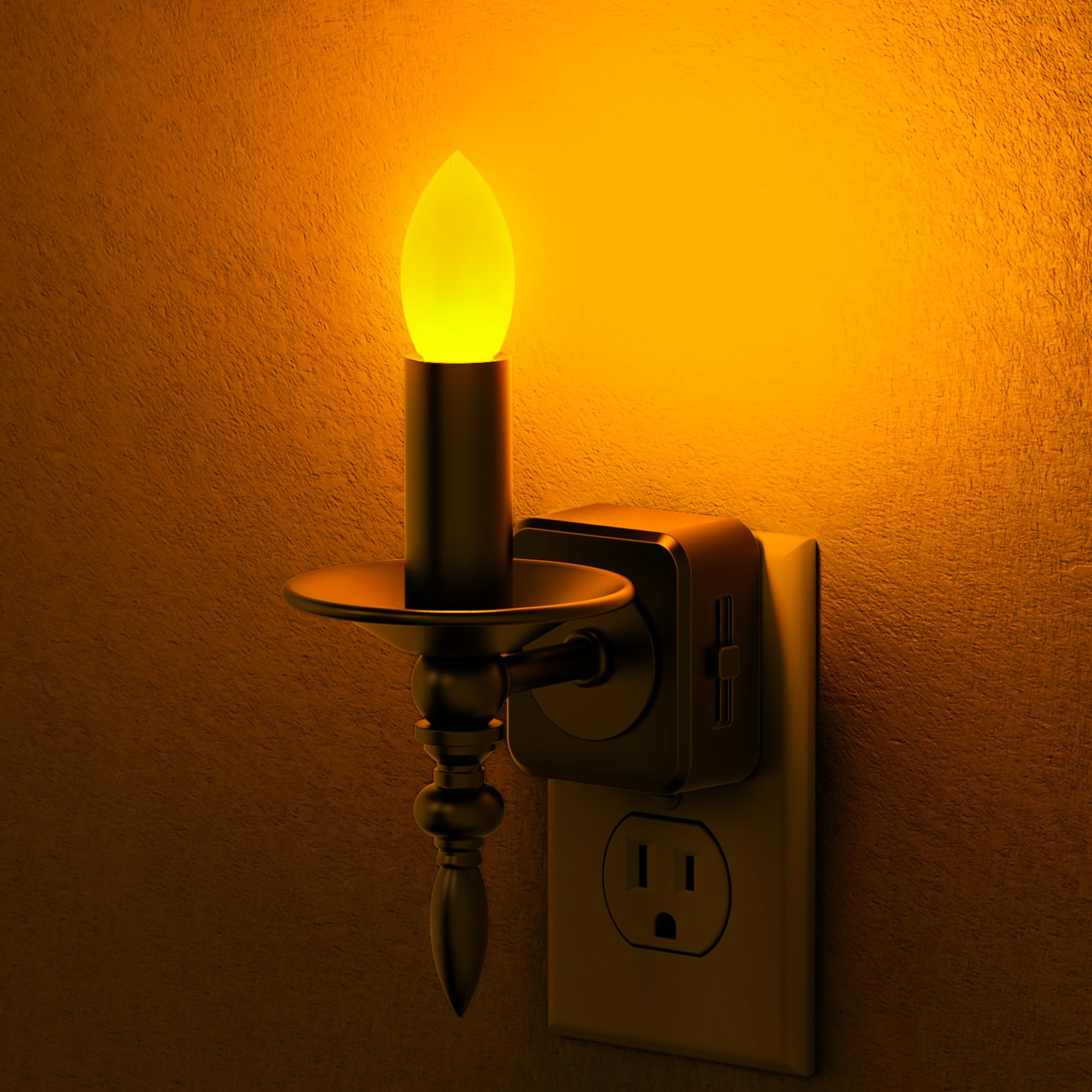 Briignite Flameless Candle Night Lights Plug into Wall, Amber LED Night Light with Dusk to Dawn Sensor, 0-100LM Dimmable Plug in Chandelier Night Light for Kids, Hallway, Bathroom, Bedroom