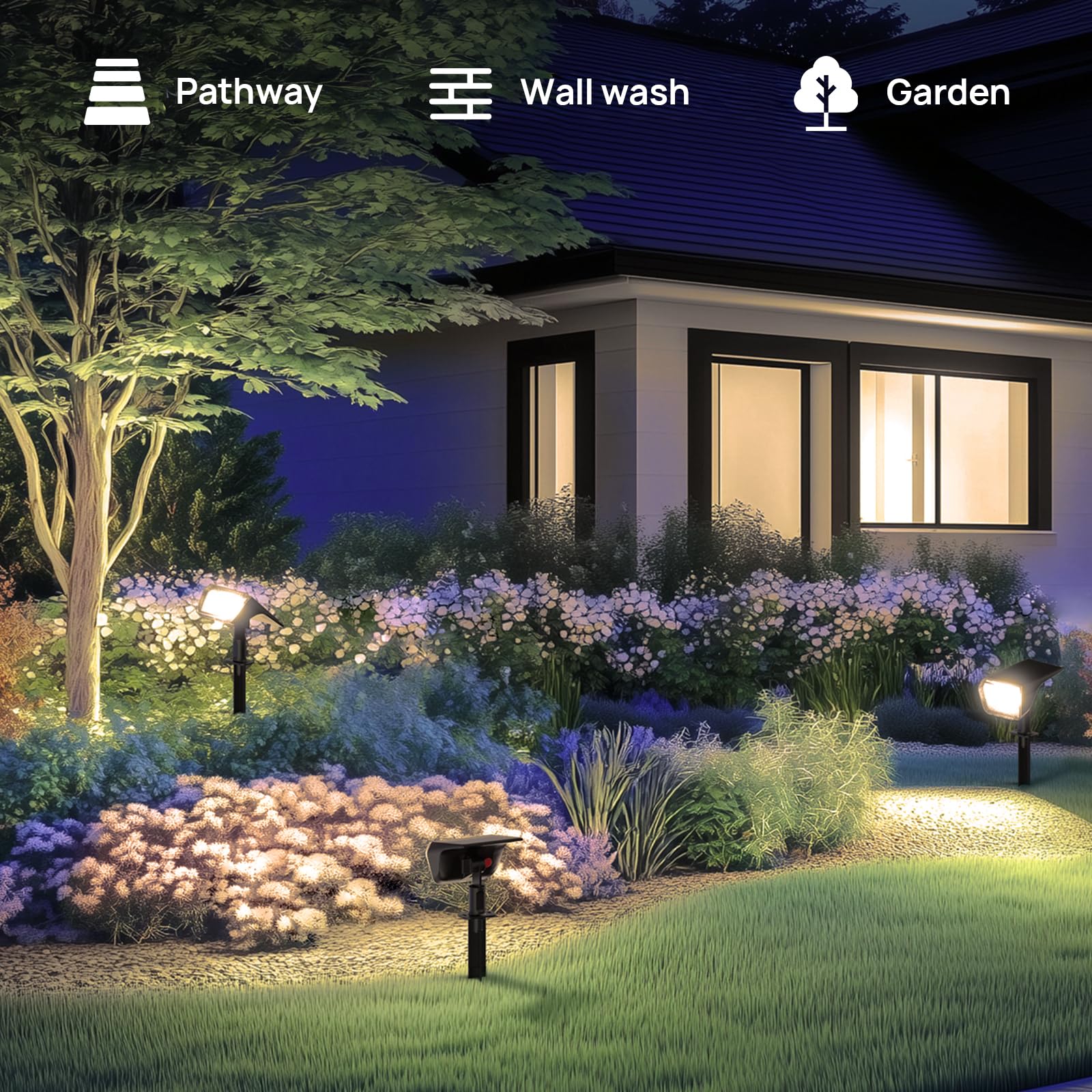 Linkind 60 lampade solari a LED per esterni, 800 lm, durata ultra lunga, luce bianca calda, illuminazione solare da giardino con algoritmo di scarica intelligente, IP67 per vialetti, cortile, 6 pezzi