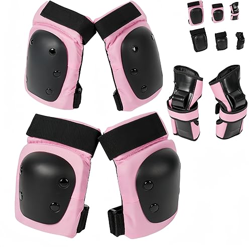 Equipo de protección para monopatín, equipo de protección, rodilleras de tortuga de hielo, juego de seis piezas gruesas (L, rosa)