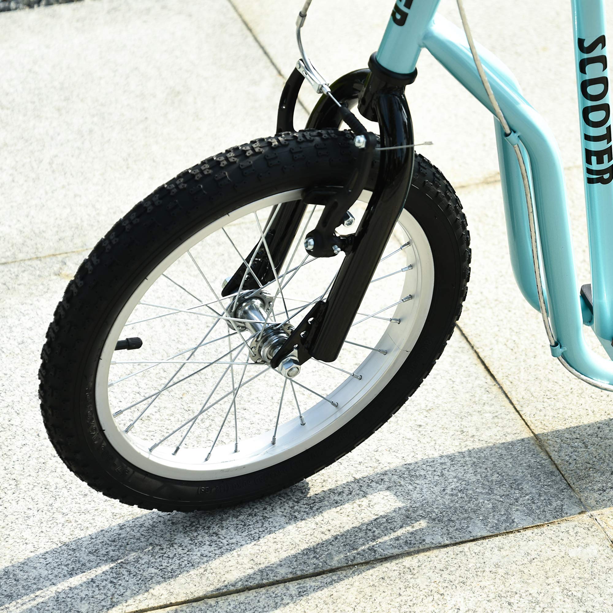 HOMCOM Kinderroller mit Verstellbarem Lenker Handbremse 16 Zoll | Großen Rädern, Kickscooter Cityroller, für Jungen und Mädchen ab 5 Jahre, Scooter Tretroller, Metall