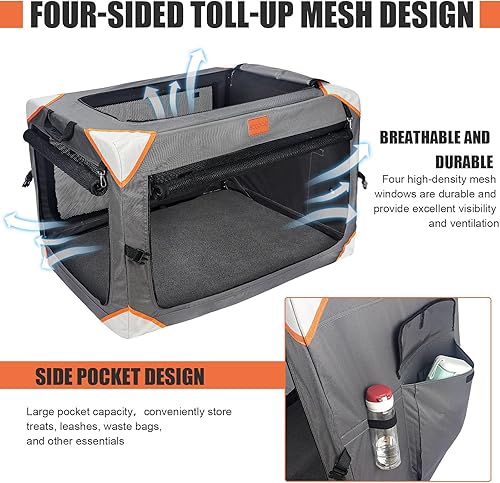 Miniatura 9 de BCOCHAO Jaula plegable para perros - Jaulas portátiles para perros grandes, jaula portátil de viaje para mascotas de 4 puertas, resistente,