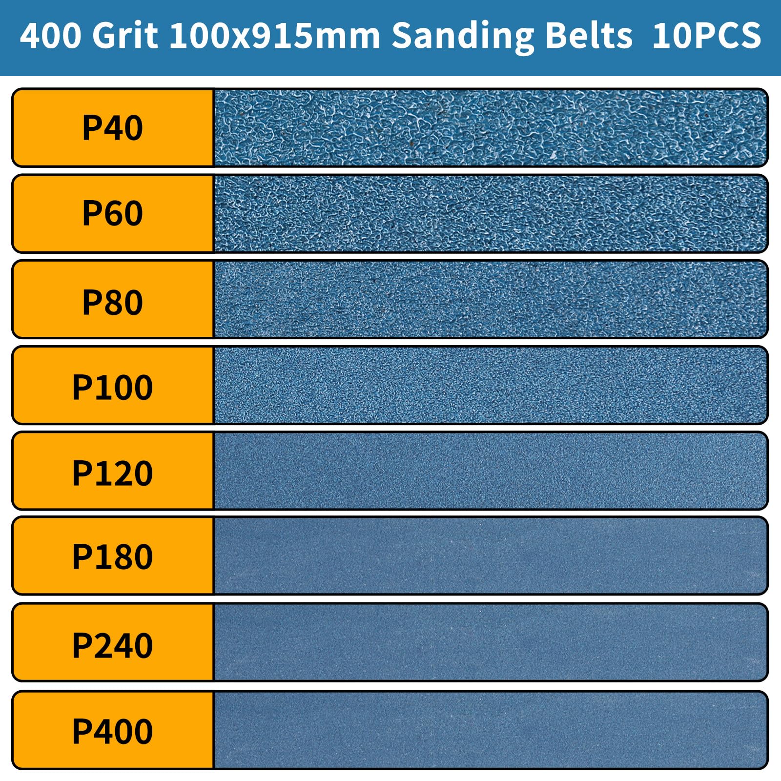 Shineboc Sanding Belt 100 x 915 mm, 10PCS Sander Belts 400 Grit for Polishing Metal Wood - Image 2