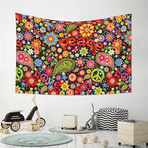 Miniatura 7 de KOSUES Tapiz de flores hippie de los años 60 y 70 con símbolo de amor, tapiz para colgar en la pared, telón de fondo de pared, póster de arte,