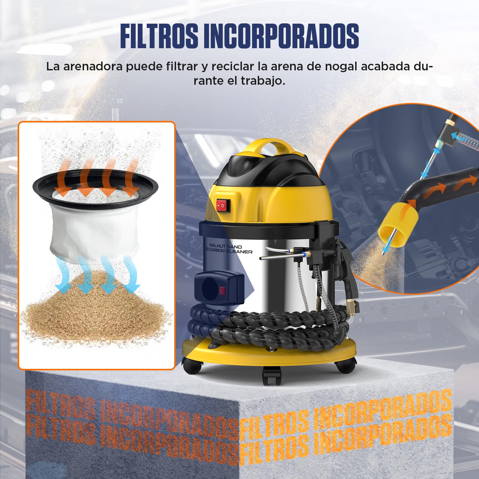 HTS558 Walnut Blaster, Arenadora de Chorro de Arena de Nuez 220V, Limpiador de Válvulas de Admisión del Coche, Sand Blaster Limpieza Depósitos de Carbono de Motor,con 2kg Abrasivo