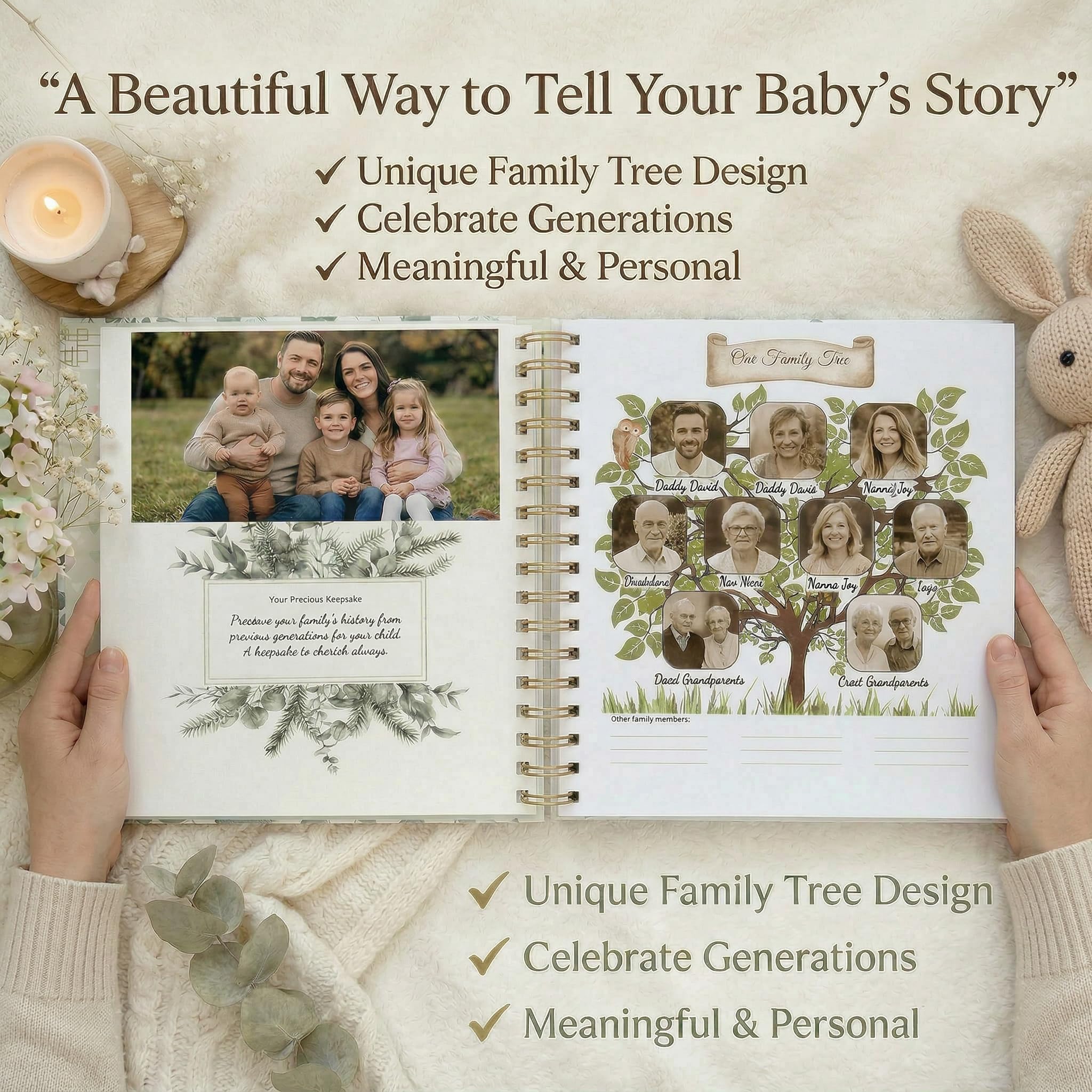 Dziennik pamiątkowy dla niemowląt, idealny prezent dla dziecka, neutralny pod względem płci, prezenty na baby shower dla noworodków, przyszłych mam, rodziców (24 cm x 25 cm)