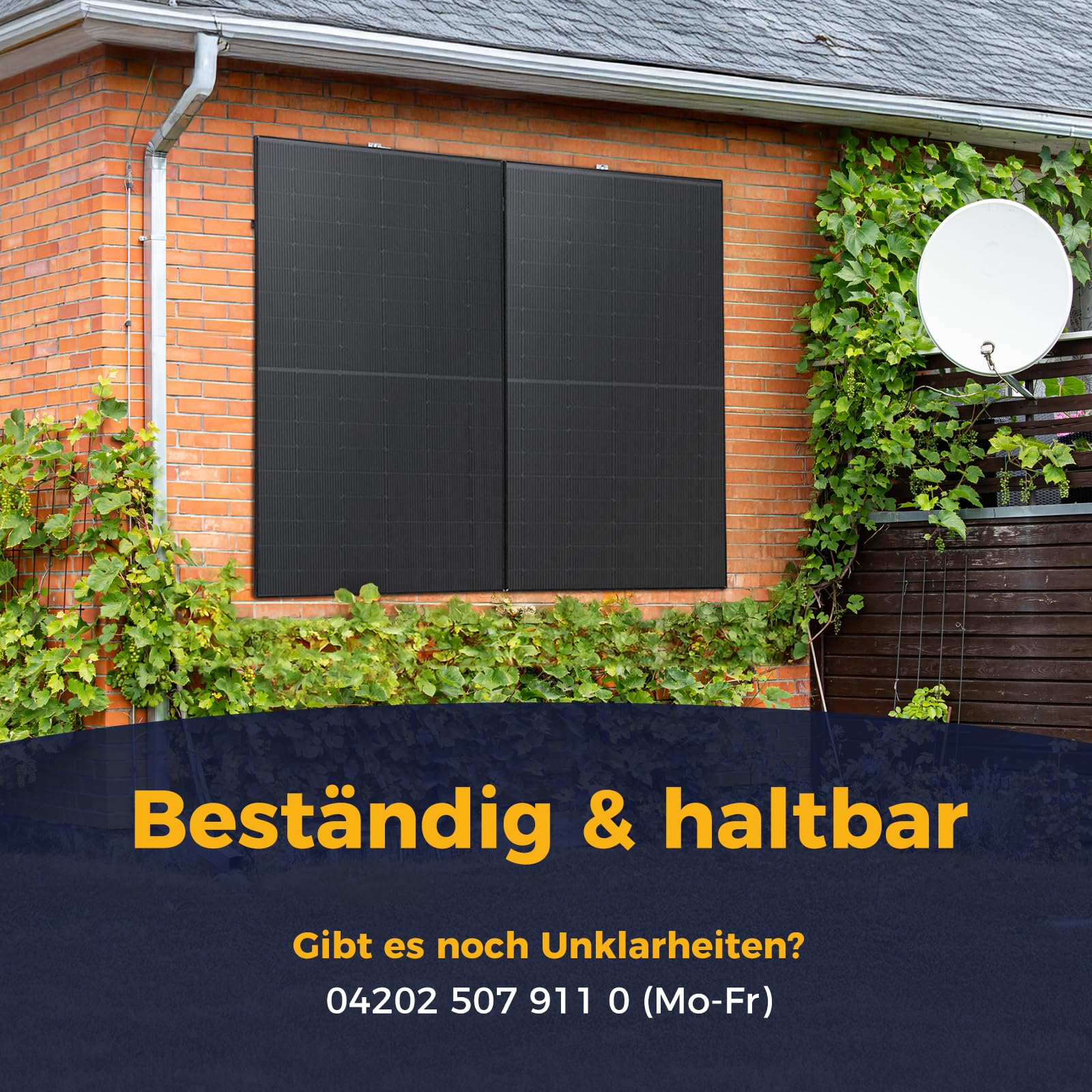 Kleines Kraftwerk Balkonkraftwerk Wandhalterung – für 2 Solarmodule, verdeckte Aufhängung – V2A Edelstahl 3 mm, Made in Germany