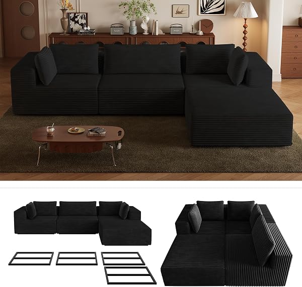 Jingermong 106 inch Sectional Sofa Couch, 4-Piece L-Shaped Cloud Couch with Chaise, Modular Sofa for Living Room with St