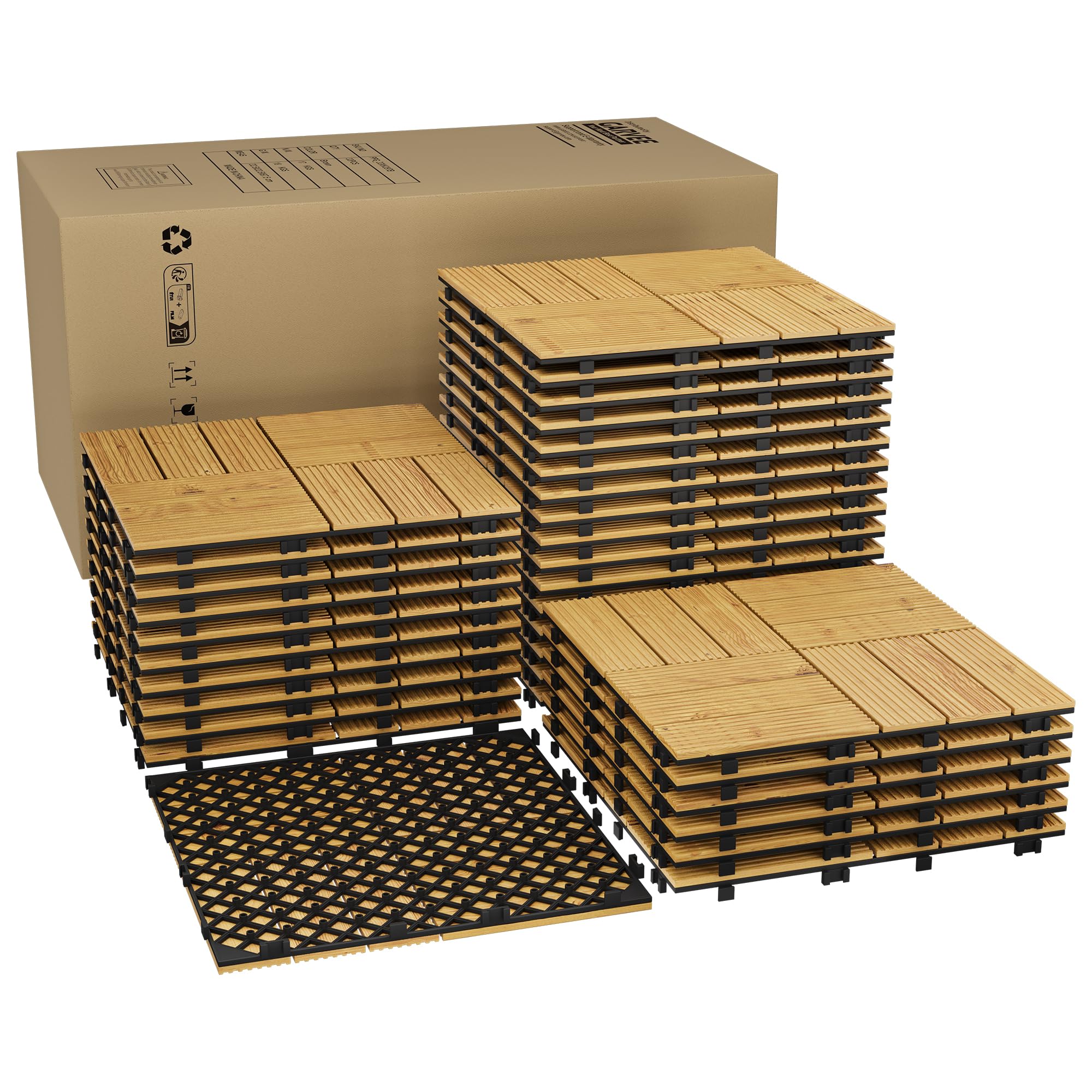 Dalles terrasse clipsables en bois d'acacia 30x30cm jaune 33pcs