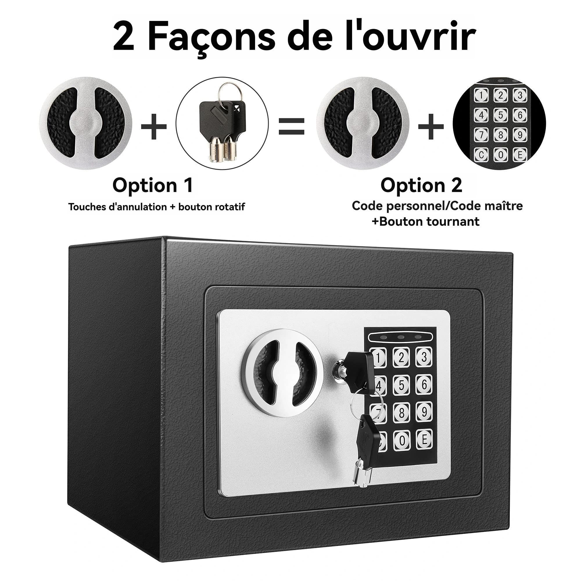 6,5L Coffre Compact Ignifuge et Étanche – Coffre-fort Électronique pour Armoire avec Double Boulons en Acier, Revêtement en Velours et Clés d'Urgence, 23 x 17 x 17 cm
