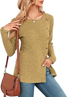 NARRAME Jerséis para Mujer Túnica de Manga Larga Tops para Mujer Botones Sudadera con Abertura Frontal