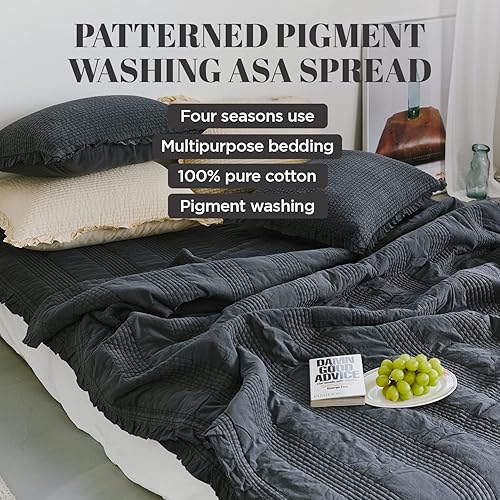 Miniatura 2 de Manta de cama estampada 100% algodón, tamaño matrimonialdoble, 79 x 91 pies, suave y transpirable, con pigmentos, ligera, para cama y sofá, color