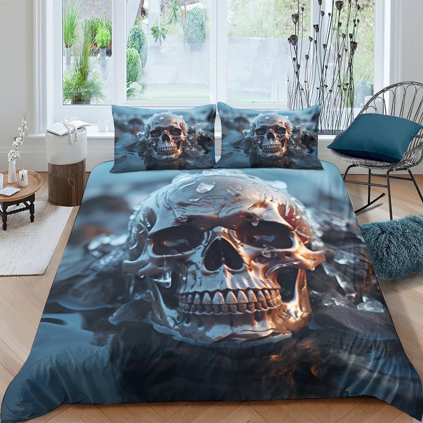 Ctjqhvkz Style-5 3D Printed Dark Skull Fitted Sheet Microfiber Soft Gothic Smoke Mattress Cover For Bedroom Guest Room Decor Easy Care Single（135X200cm）