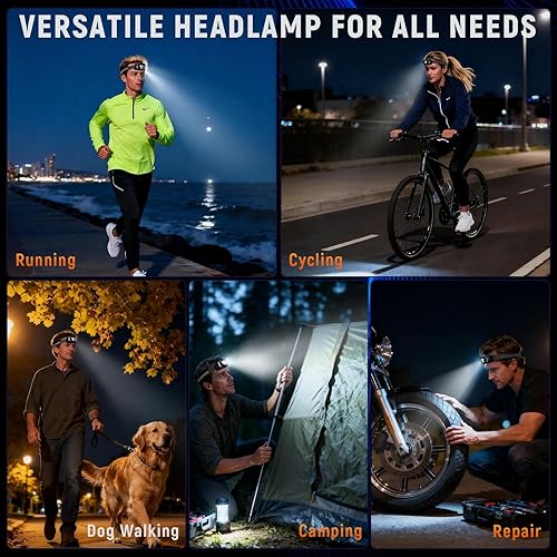 Miniatura 6 de Linterna frontal recargable mejorada, linterna ultra brillante con luz blanca y roja, luces principales con sensor de movimiento para la frente,