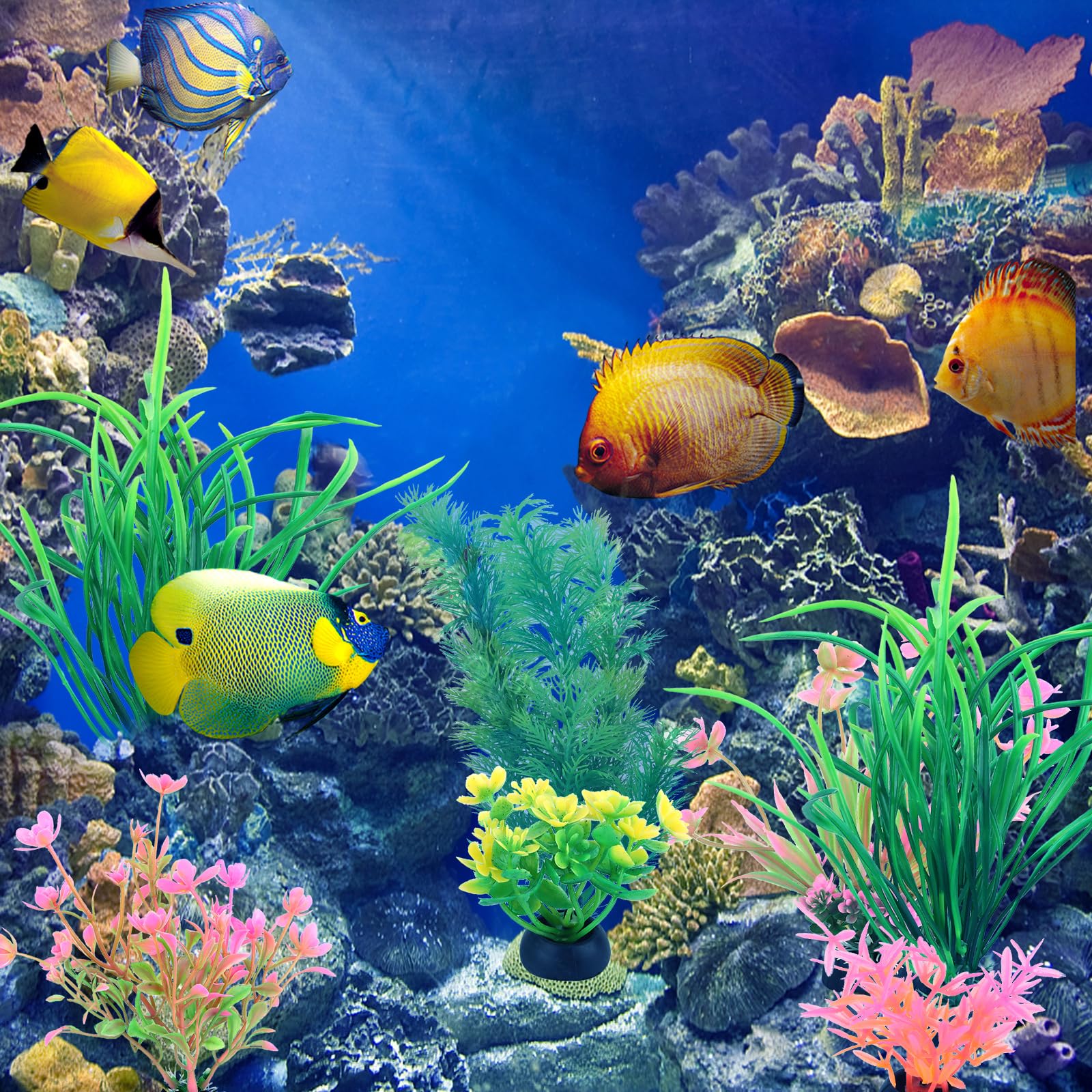 Lot de 11 décorations d'aquarium - Plantes en plastique - Accessoires de décoration d'aquarium - Pour la maison, le jardin, les étangs, la piscine, l'aquarium