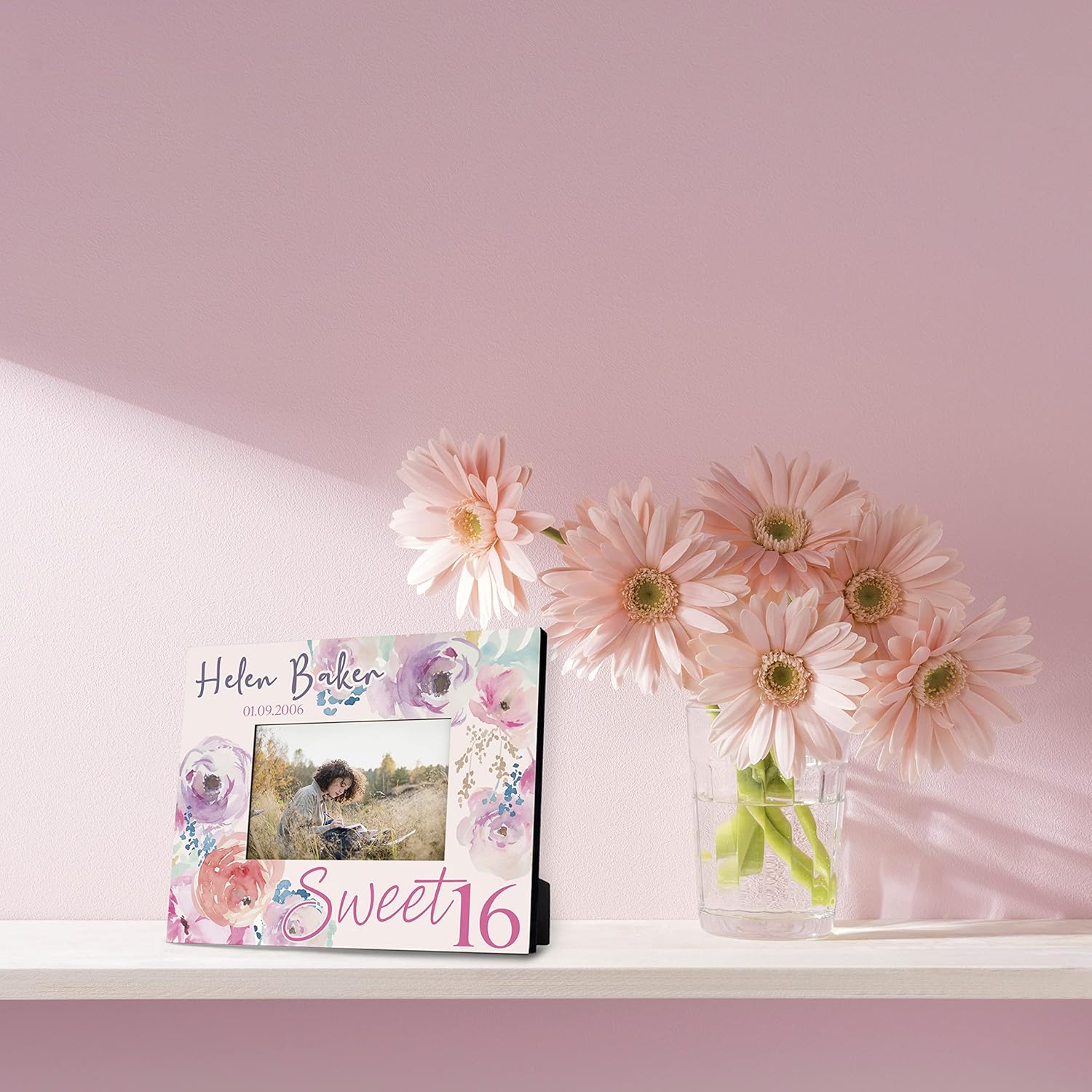 Sweet 16 Gifts for Girls, Personalized Picture Frames - 4 X 6 - Custom w/Name, Last Name, Date - 6 Floral Designs, 16th Birthday Gifts