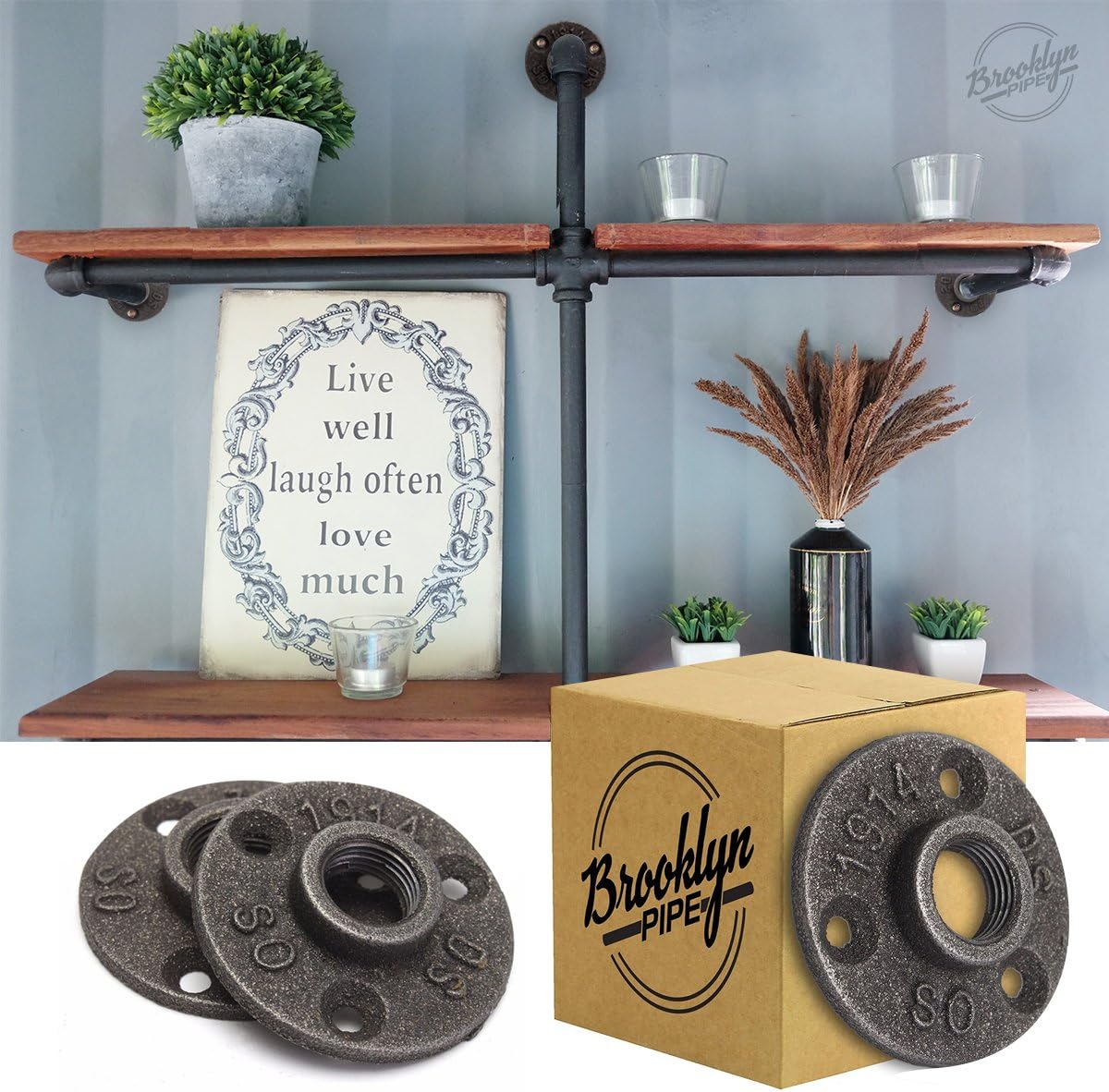 Brooklyn Pipe 10 Pack 1/2 Inch Floor Flange Cast Iron Pipe Floor Threaded Pipe Fitting Industrial Steampunk Vintage Retro Decor Furniture DIY Wall Industrial - - 