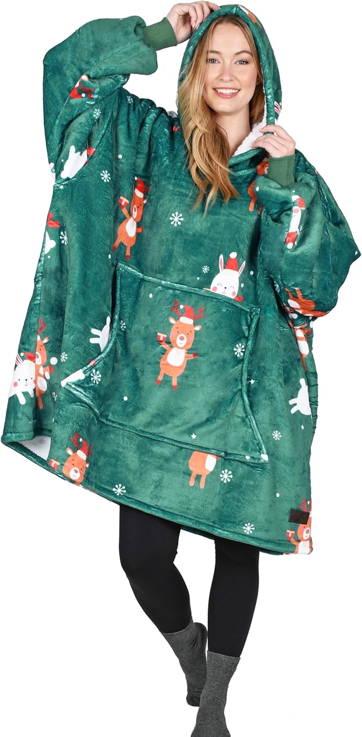 Catalonia Ribbit Deer Print Oversized Hoodie Blanket
