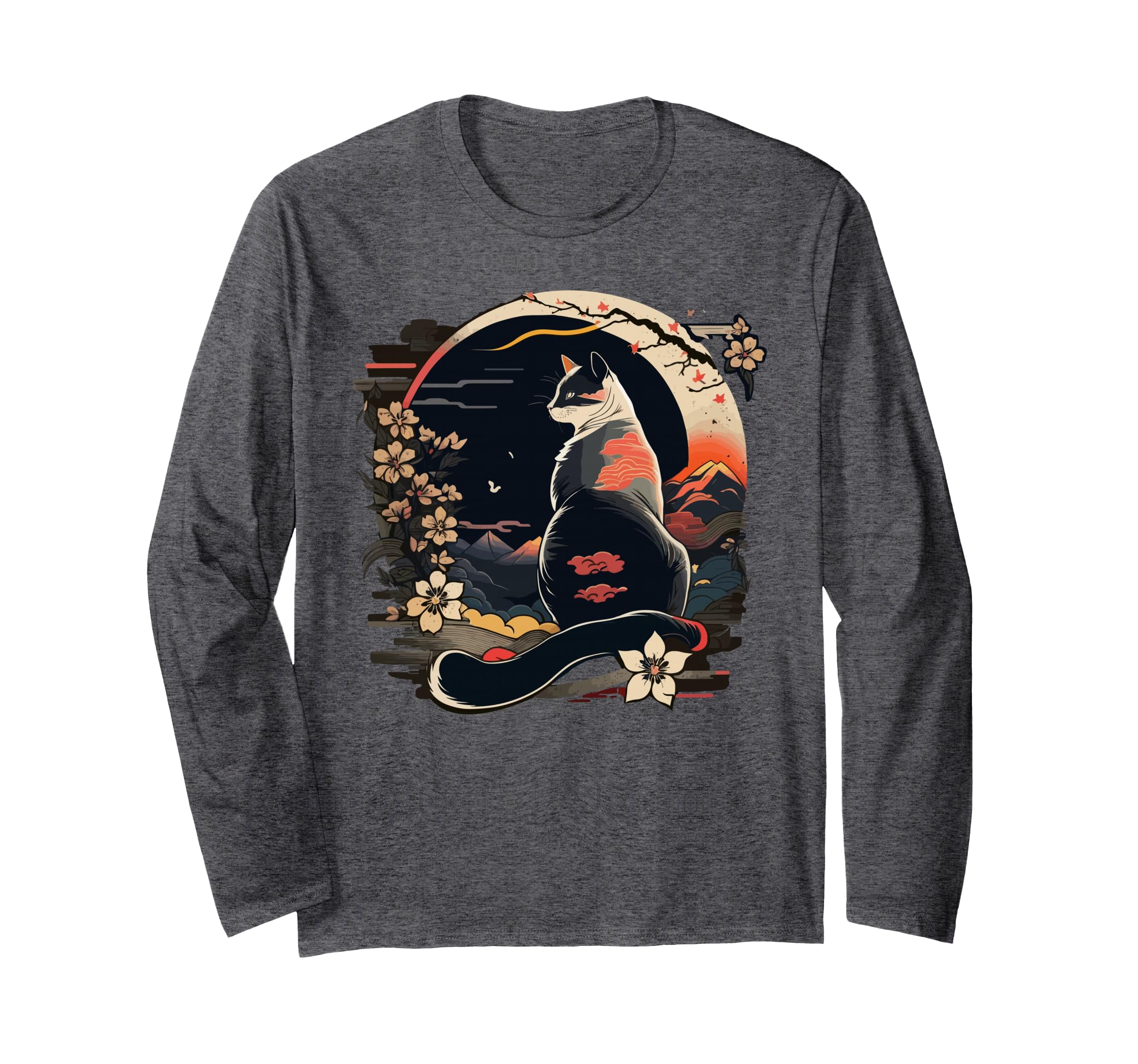 Kawaii Cat Anime Japanese Retro Men Women Kids Funny Cat Long Sleeve T-Shirt