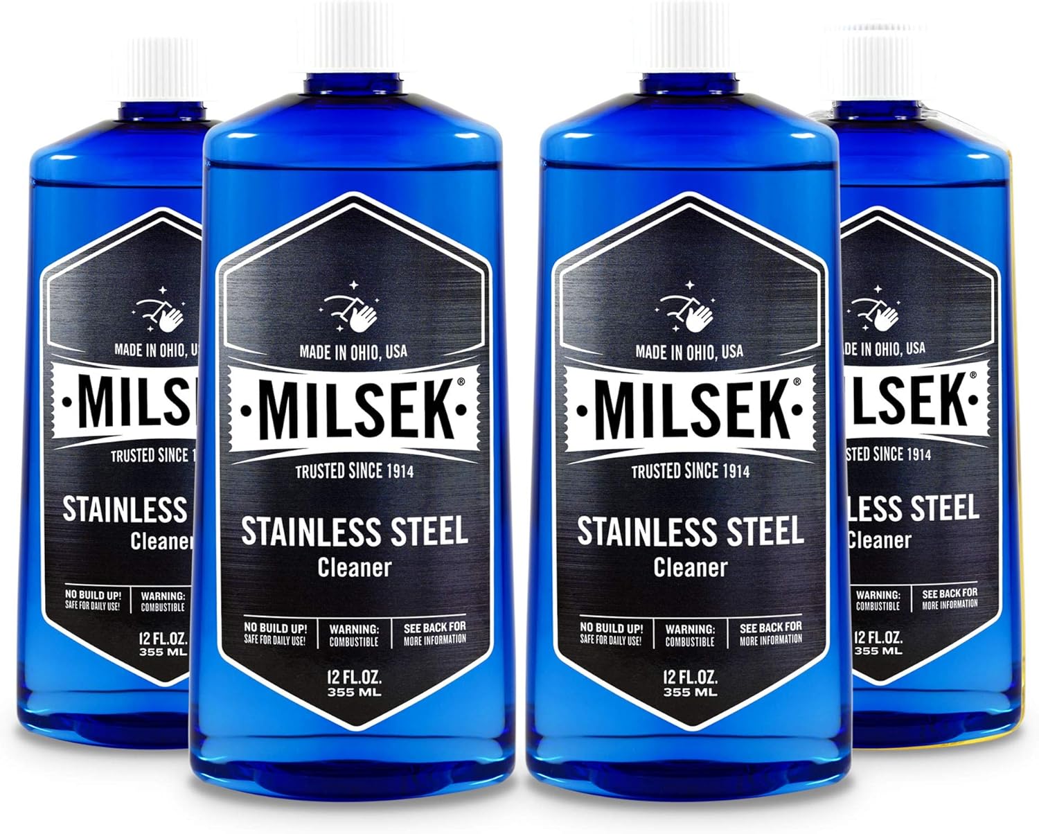 Milsek Stainless Steel Cleaner - Multipurpose Cleaning Supplies for Home and Kitchen Appliances, Sink, Stovetop, Dishwasher, Microwaves and Refrigerators - 12 Fl Oz (Pack of 4)