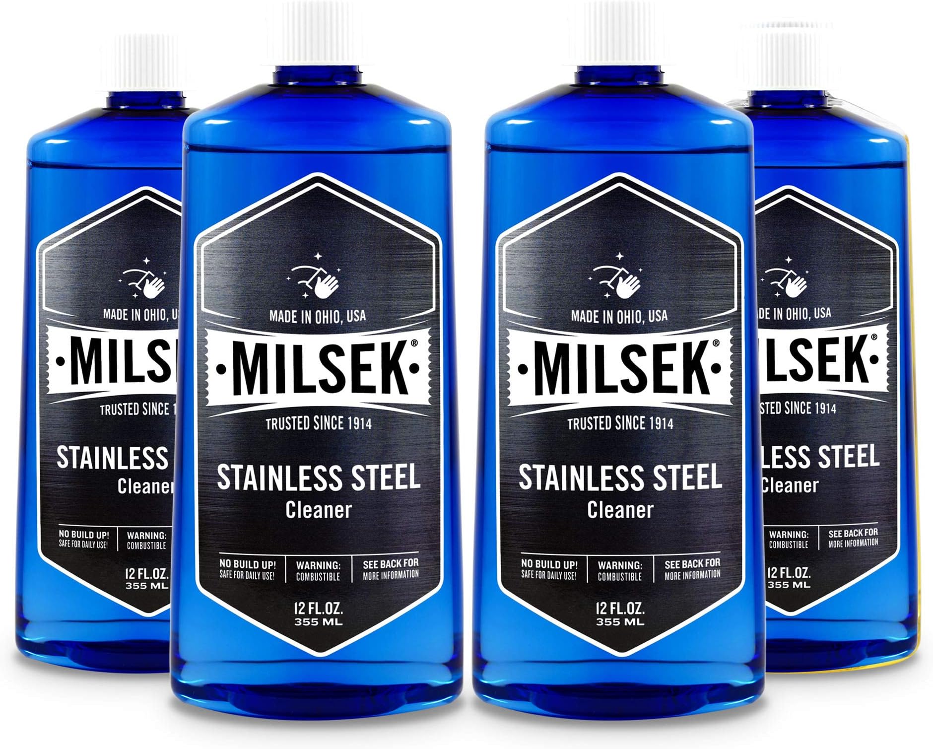 Milsek Stainless Steel Cleaner - Multipurpose Cleaning Supplies for Home and Kitchen Appliances, Sink, Stovetop, Dishwasher, Microwaves and Refrigerators - 12 Fl Oz (Pack of 4)