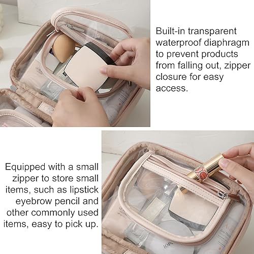 Miniatura 3 de Veki Bolsa de maquillaje transparente de viaje, bolsa de cosméticos impermeable, bolsa de almacenamiento abierta de gran capacidad, organizador con