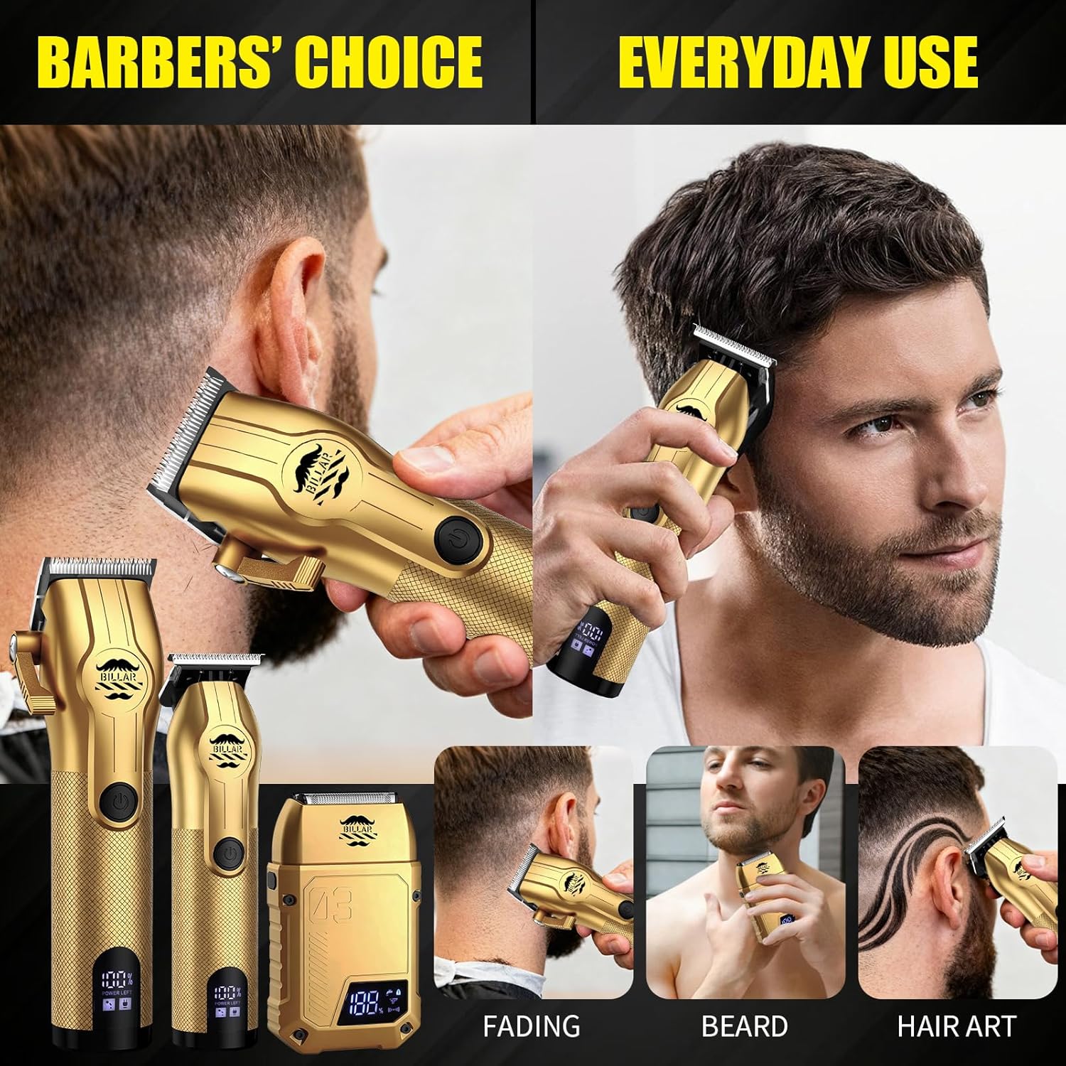 BILLAR® Professional Barber Clippers and Trimmer Set - Foil Shaver Professional Hair Clippers for Men, Mens Cordless Hair Clipper for Barbers Haircut Kit(Golden) - Image 6
