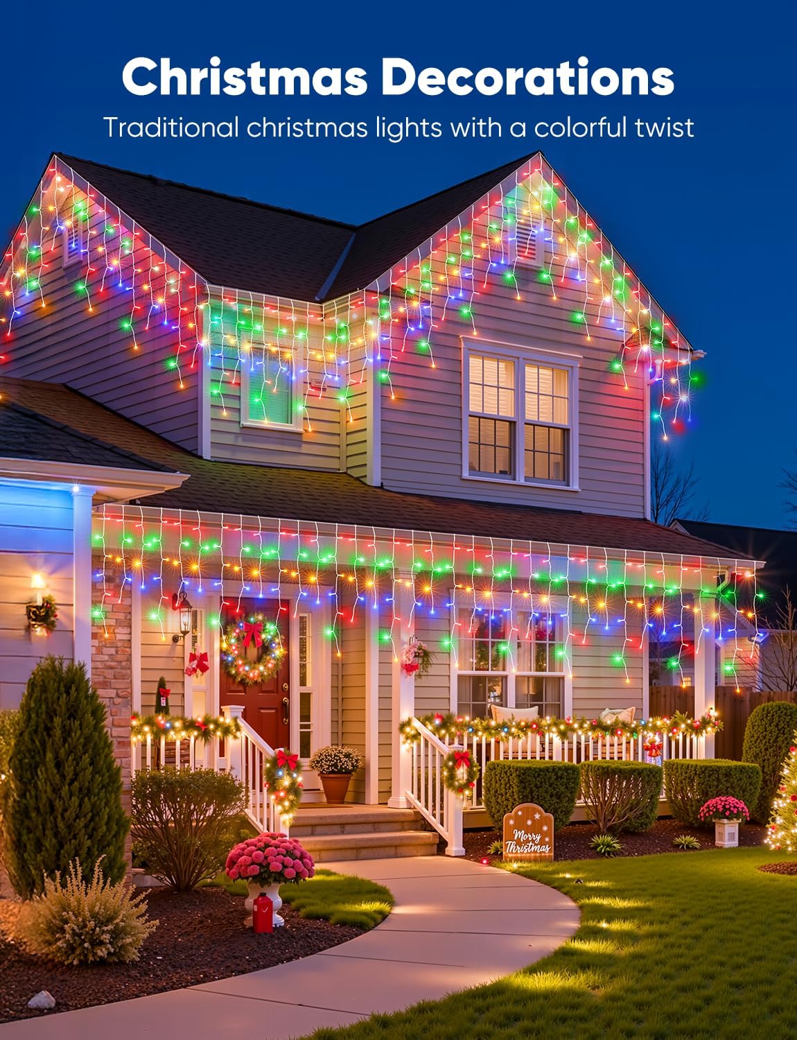Icicle Lights Outdoor - 66 FT 736 LED Icicle Christmas Lights with 138 Drops, 8 Modes Icicle String Lights with Remote & Timer, Waterproof Fairy Lights for Roof Patio Tree House Decor, Multicolor